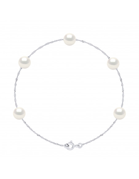 Pulsera de cadena de oro con 5 perlas cultivadas redondas - 2 colores - Amy