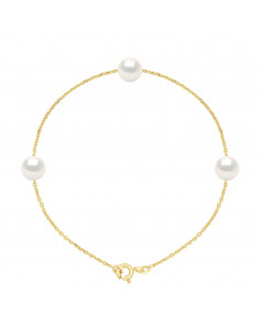 Bracelet Chaine en Or avec 3 Perles de Culture Rondes - 2 Coloris - INES