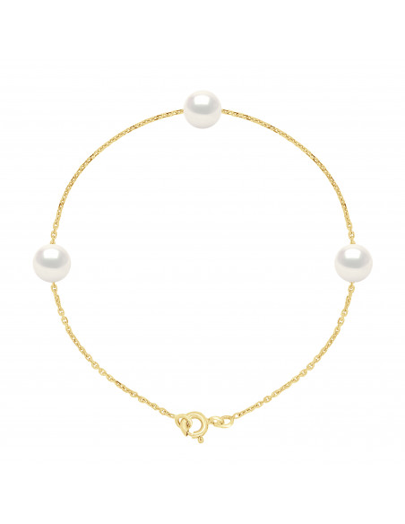 Pulsera de cadena de oro con 3 cuentas de cultivo redondo - 2 colores - Ines