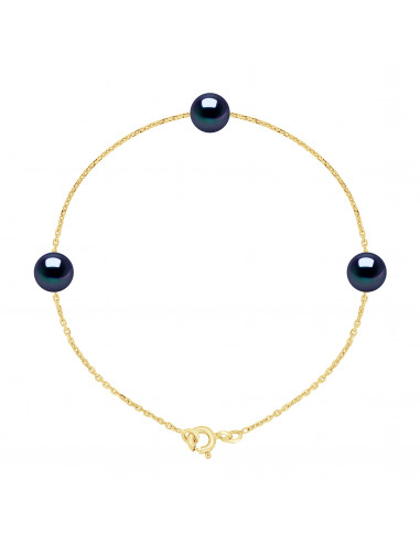 Pulsera de cadena de oro con 3 cuentas de cultivo redondo - 2 colores - Ines