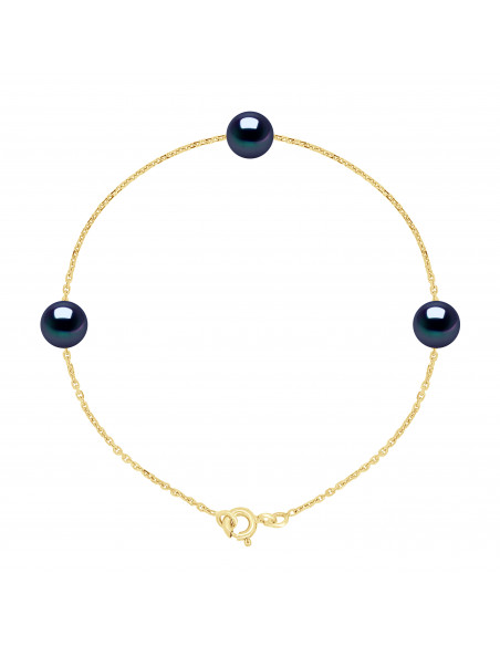 Goldkettenarmband mit 3 runden Kulturperlen - 2 Farben - Ines