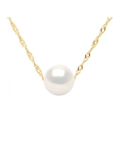 Gold Chain Necklace and Round Culture Pearl 8 MM - Alicia
