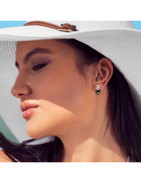 Clous d'Oreilles en Or et Perles de Tahiti Ovales 8 mm - BANJAR