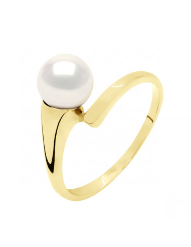 Anello d'oro e cultura rotonda perla 7 mm - 2 colori - Lea