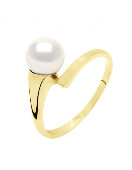 Goldener Ring und runde Kultur Perle 7 mm - 2 Farben - Lea