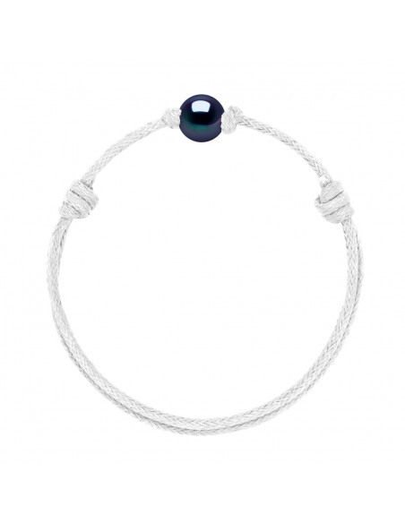 Bracelet Lien Coulissant Perle de Culture Noire 9 mm - 12 Coloris de Cordon - MARY