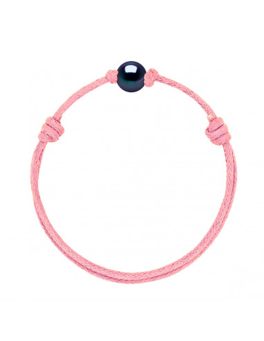 Bracelet Lien Coulissant Perle de Culture Noire 9 mm - 12 Coloris de Cordon - MARY