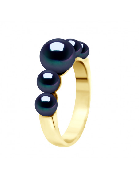 Anillo de oro y cuentas de cultivo redondo 4 y 7 mm - 2 colores - Suya