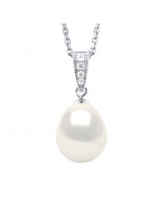 Collier Joaillerie en Argent 925, Oxydes de Zirconium et Perle de Culture 9 mm - 2 Coloris - LIANA