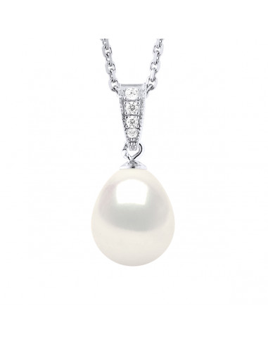 925 silver jewelery necklace, zirconium oxides and 9 mm culture pearl - 2 colors - Liana