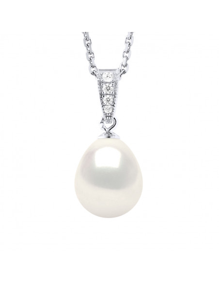 925 silver jewelery necklace, zirconium oxides and 9 mm culture pearl - 2 colors - Liana
