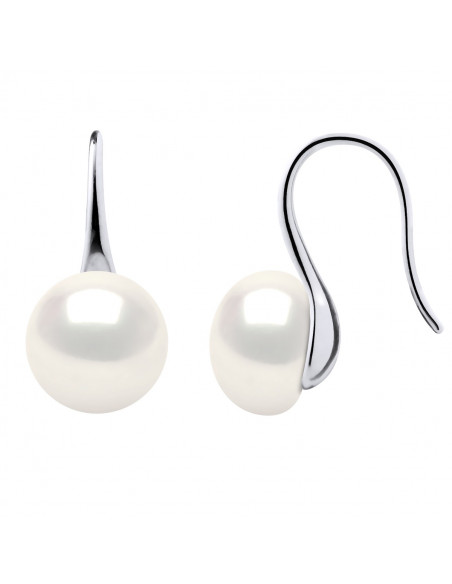 Crochet d'Oreilles en Argent 925 et Perles de Culture Boutons 9 mm - 6 Coloris - TESSA