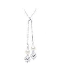 Collier Duo en Argent 925, Cristal et Perles de Culture Rondes 6 mm - ALIX
