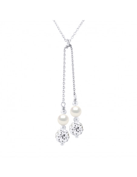 Collana Duo argento 925, cristallo e rotonde perline di cultura 6 mm - Alix