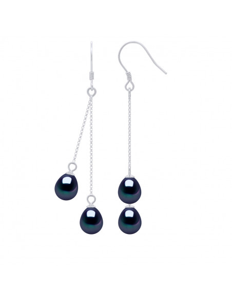 Boucles d'Oreilles DUO Pendantes Perles de Culture - 3 Coloris Disponibles - Argent 925 - ELLA