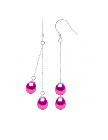 Double pendulous pearl earrings - 4 colors available - Silver 925 - Ella
