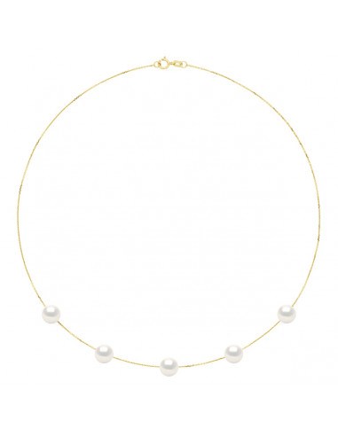 Collana a catena in oro e 5 perline di coltura rotonda 8 mm - 2 colori - Ines