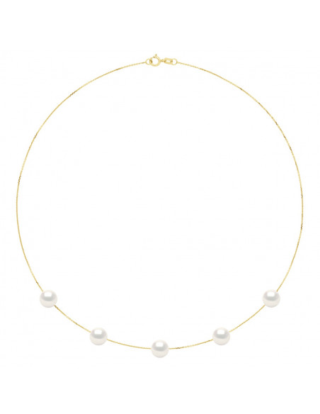 Goldkette Halskette und 5 runde Kulturperlen 8 mm - 2 Farben - Ines