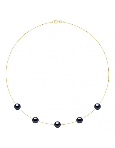 Collana a catena in oro e 5 perline di coltura rotonda 8 mm - 2 colori - Ines