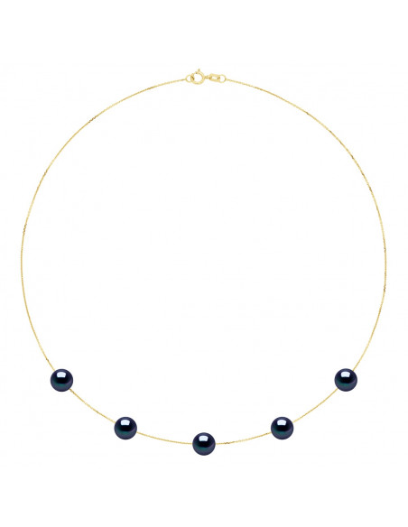 Gold Chain Necklace and 5 Round Culture Beads 8 mm - 2 Colors - INES