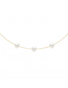 Collier Câble en Or avec 3 Perles de Culture Rondes 8 mm - 5 Coloris - MAEVA