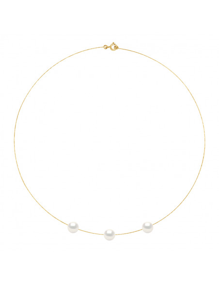 Collana in cavo d'oro con 3 perline di coltura rotonda 8 mm - 5 colori - Maeva