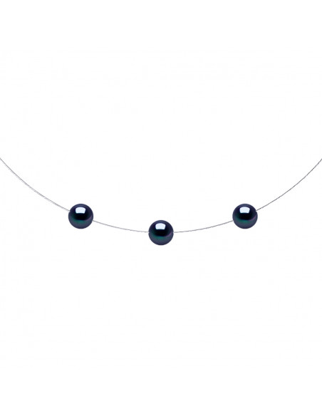 Collana in cavo d'oro con 3 perline di coltura rotonda 8 mm - 5 colori - Maeva