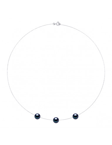 Collana in cavo d'oro con 3 perline di coltura rotonda 8 mm - 5 colori - Maeva