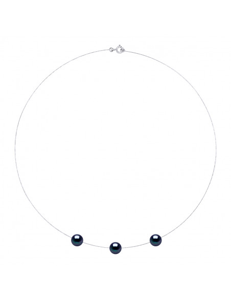 Collana in cavo d'oro con 3 perline di coltura rotonda 8 mm - 5 colori - Maeva