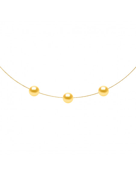 Gold Cable Necklace with 3 Round Culture Beads 8 mm - 5 Colors - Maeva