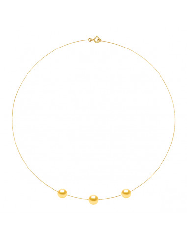 Collana in cavo d'oro con 3 perline di coltura rotonda 8 mm - 5 colori - Maeva