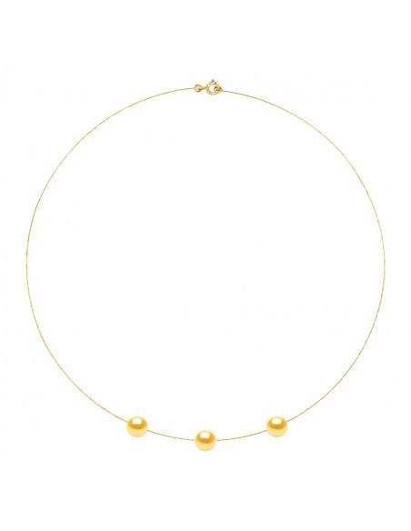 Collana in cavo d'oro con 3 perline di coltura rotonda 8 mm - 5 colori - Maeva