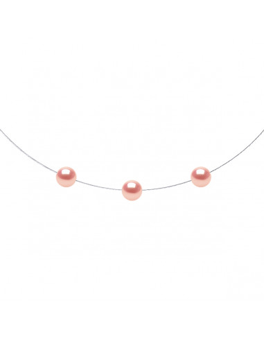 Gold Cable Necklace with 3 Round Culture Beads 8 mm - 5 Colors - Maeva