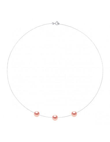 Collana in cavo d'oro con 3 perline di coltura rotonda 8 mm - 5 colori - Maeva