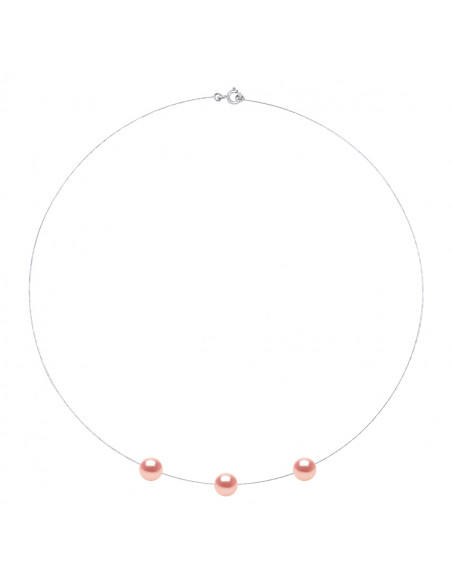 Collana in cavo d'oro con 3 perline di coltura rotonda 8 mm - 5 colori - Maeva