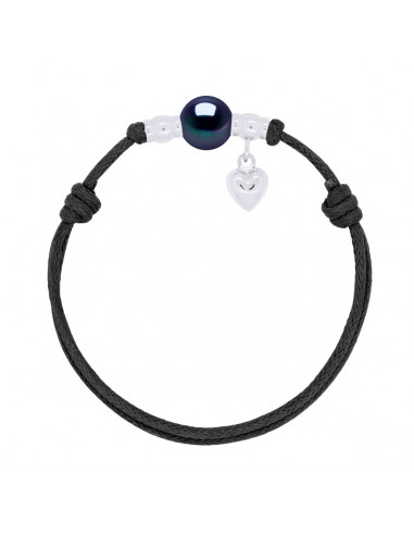 Bracciale in vera argento argento Braccialetto nero perla nera cavo nero