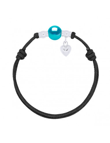 Genuine Silver Silver Charm Bracelet Black Pearl Black Cord