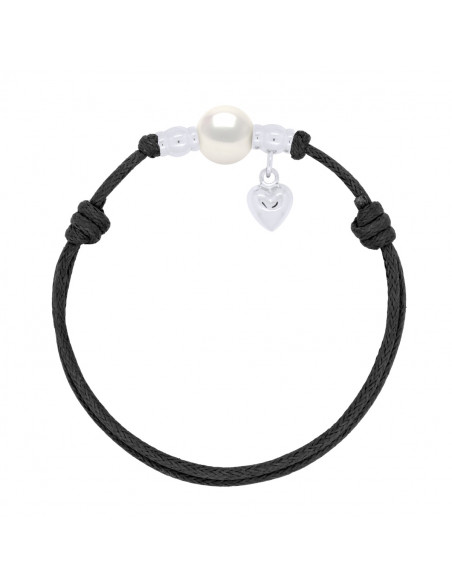 Genuine Silver Silver Charm Bracelet Black Pearl Black Cord