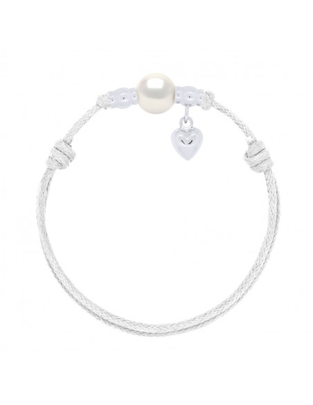 Bracelet Lien Breloque Coeur et Perle de Culture 10 mm - 8 Coloris de Cordons - ARGENT 925 - LOVA