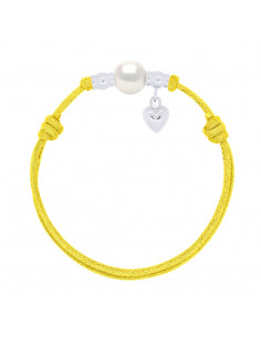 Bracelet Lien Breloque Coeur et Perle de Culture 10 mm - 8 Coloris de Cordons - ARGENT 925 - LOVA