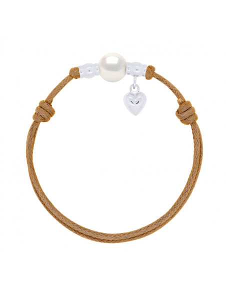 Bracelet Lien Breloque Coeur et Perle de Culture 10 mm - 8 Coloris de Cordons - ARGENT 925 - LOVA