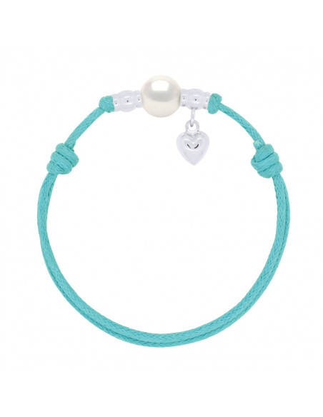 Bracelet Lien Breloque Coeur et Perle de Culture 10 mm - 8 Coloris de Cordons - ARGENT 925 - LOVA