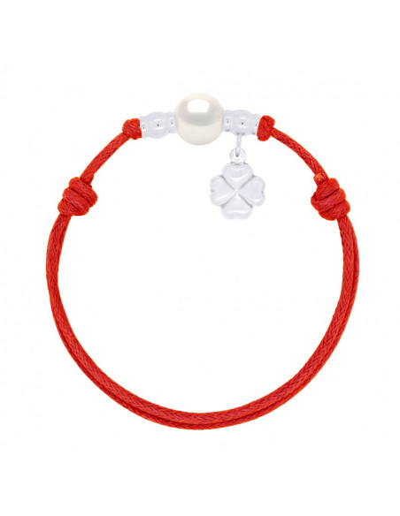 Bracelet Lien Breloque Trêfle et Perle de Culture 10 mm - 8 Coloris de Cordons - ARGENT 925 - MYA