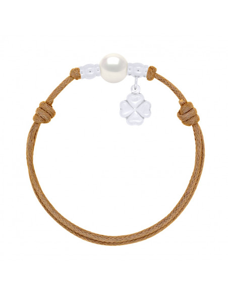 Bracelet Lien Breloque Trêfle et Perle de Culture 10 mm - 8 Coloris de Cordons - ARGENT 925 - MYA