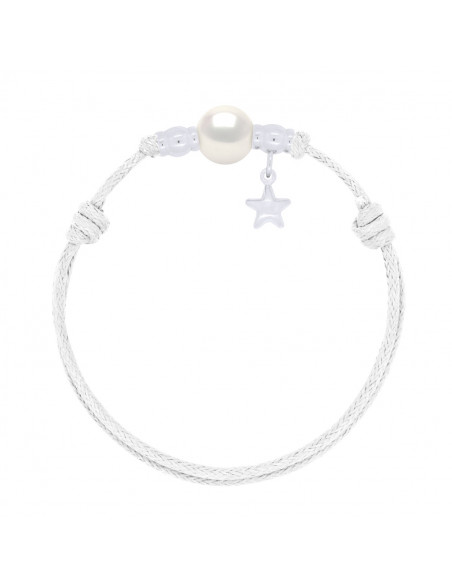 Bracelet Lien Breloque Etoile et Perle de Culture 10 mm - 8 Coloris de Cordons - ARGENT 925 - STELLA