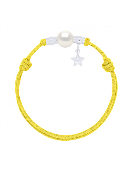 Bracelet Lien Breloque Etoile et Perle de Culture 10 mm - 8 Coloris de Cordons - ARGENT 925 - STELLA