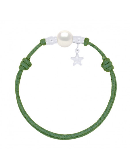 Bracelet Lien Breloque Etoile et Perle de Culture 10 mm - 8 Coloris de Cordons - ARGENT 925 - STELLA
