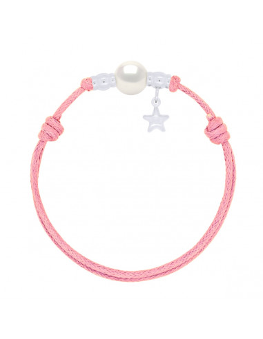 Bracelet Lien Breloque Etoile et Perle de Culture 10 mm - 8 Coloris de Cordons - ARGENT 925 - STELLA