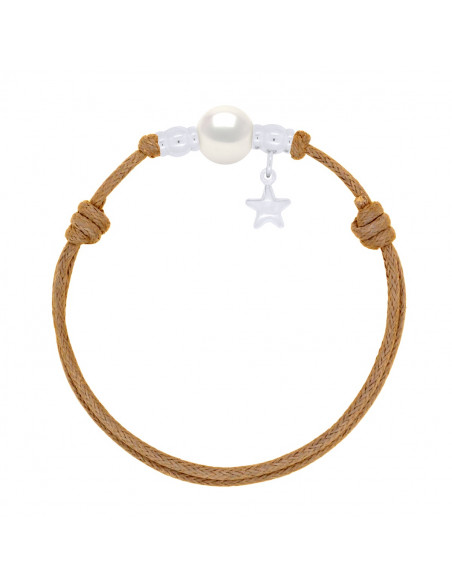 Bracelet Lien Breloque Etoile et Perle de Culture 10 mm - 8 Coloris de Cordons - ARGENT 925 - STELLA