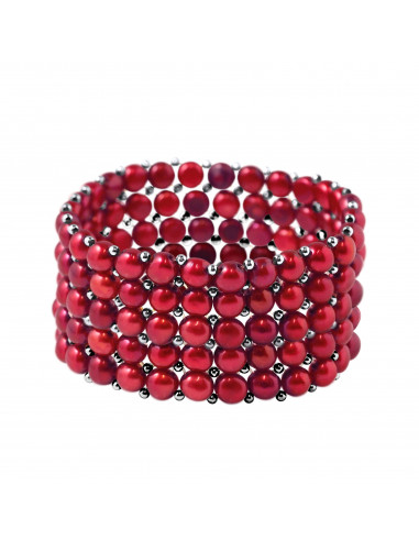 Bracciale da polsino a 5 fila 4 mm perline di cultura - 6 colori - Lena